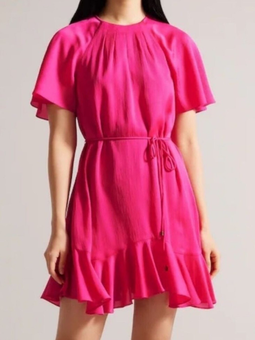 Ted Baker Fuchsia Mini Dress with Ruffle Hem size 3 Medium